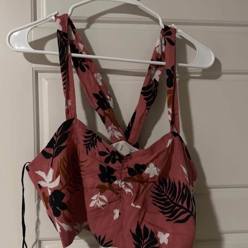 Zara Pink Tie Front Crop Tank Top